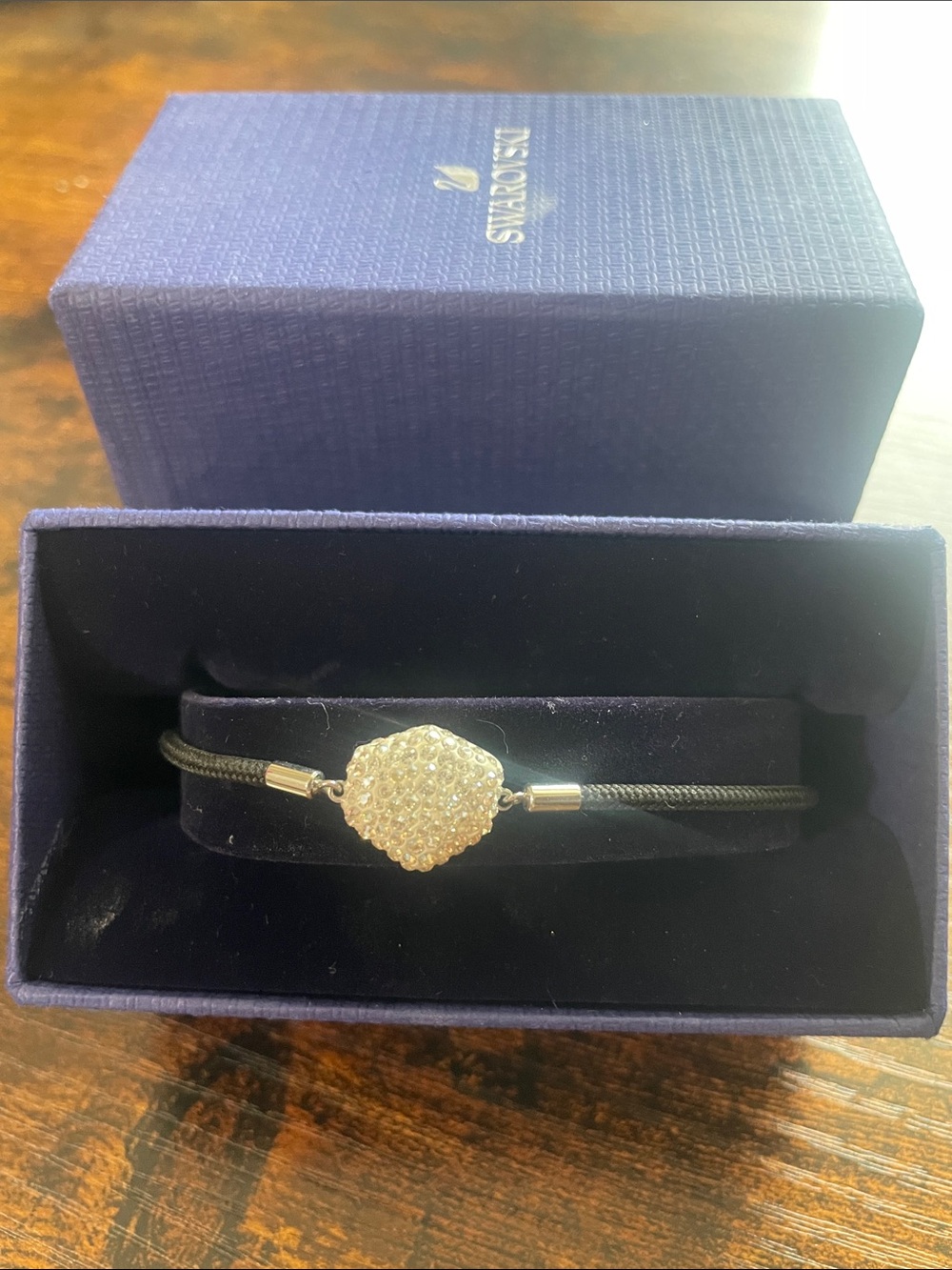 Swarovski Black Cord Bracelet with Clear Crystal Pavé Hexagon